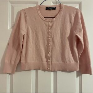 NWOT Karl Lagerfeld Paris pink pearl button cropped cardigan, large